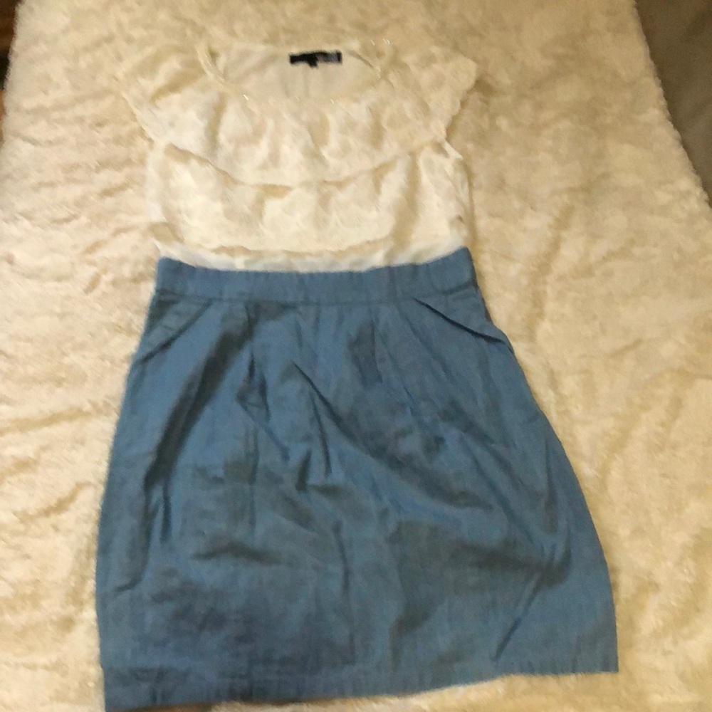 TODAY ONLY: GIRLS MOSCHINO KNEE HIGH WHITE AND DENIM DRESS WITH SIDE POCKETS